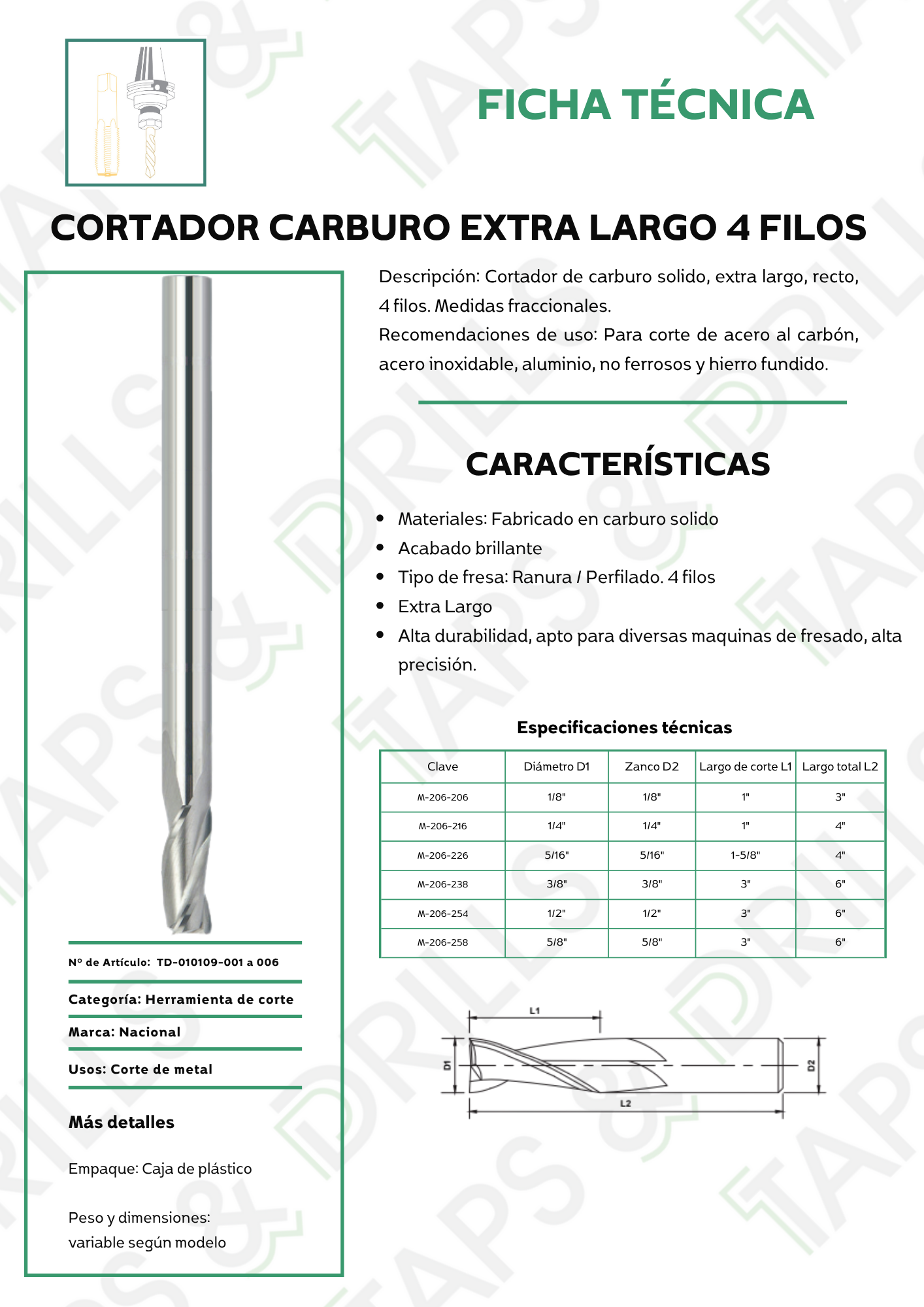 Cortador Carburo Extra Largo 4F Fraccional