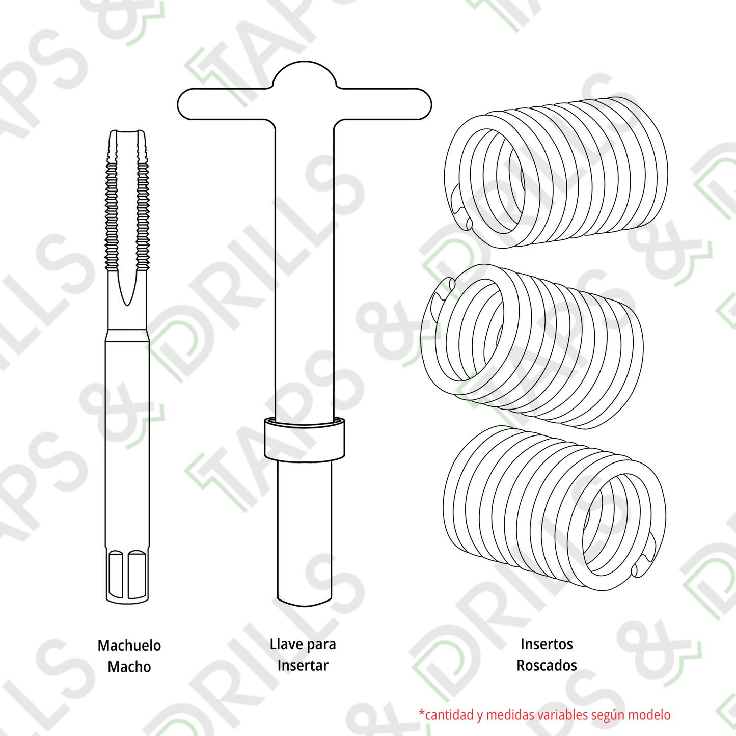 Juego De Insertos Para Helicoil Con Machuelo Fraccional
