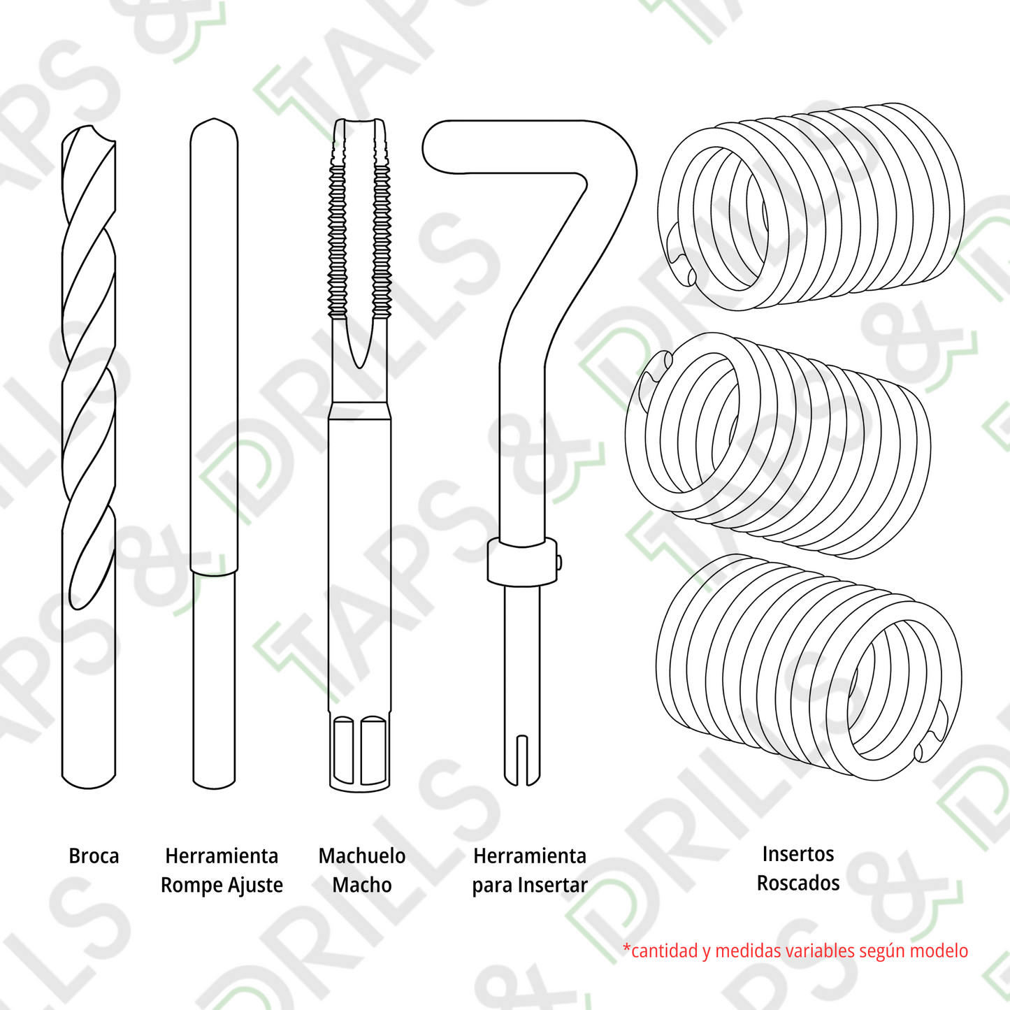 Juego De Insertos Para Helicoil Con Machuelo Fraccional